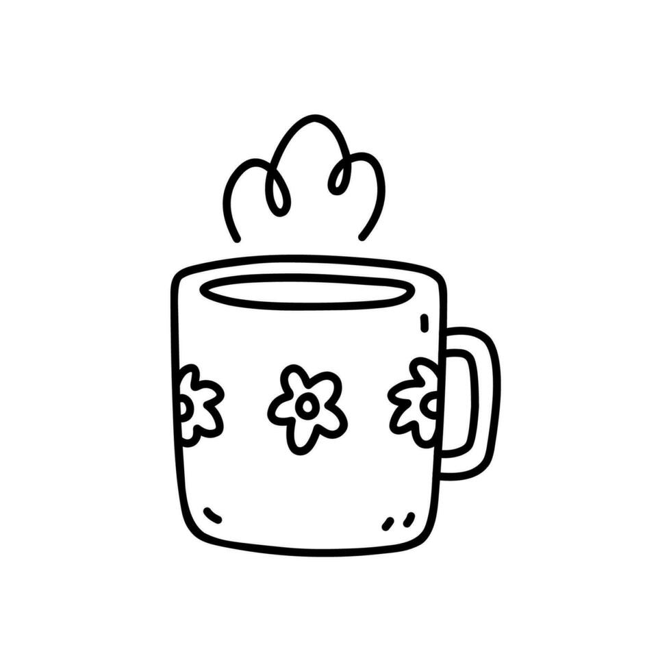 süße Tasse Tee oder Kaffee isoliert auf weißem Hintergrund. handgezeichnete Vektorgrafik im Doodle-Stil. Perfekt für Karten, Menüs, Logos, Dekorationen. vektor