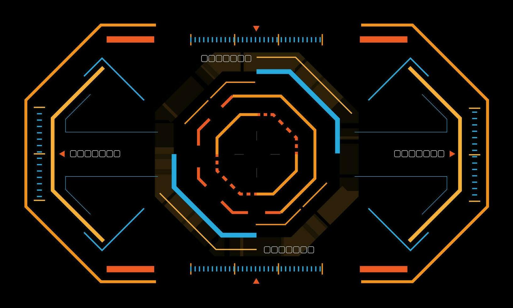 hud Sci-Fi Achteck Schnittstelle Bildschirm Aussicht Gelb Blau geometrisch Design virtuell Wirklichkeit futuristisch Technologie kreativ Anzeige auf schwarz Vektor