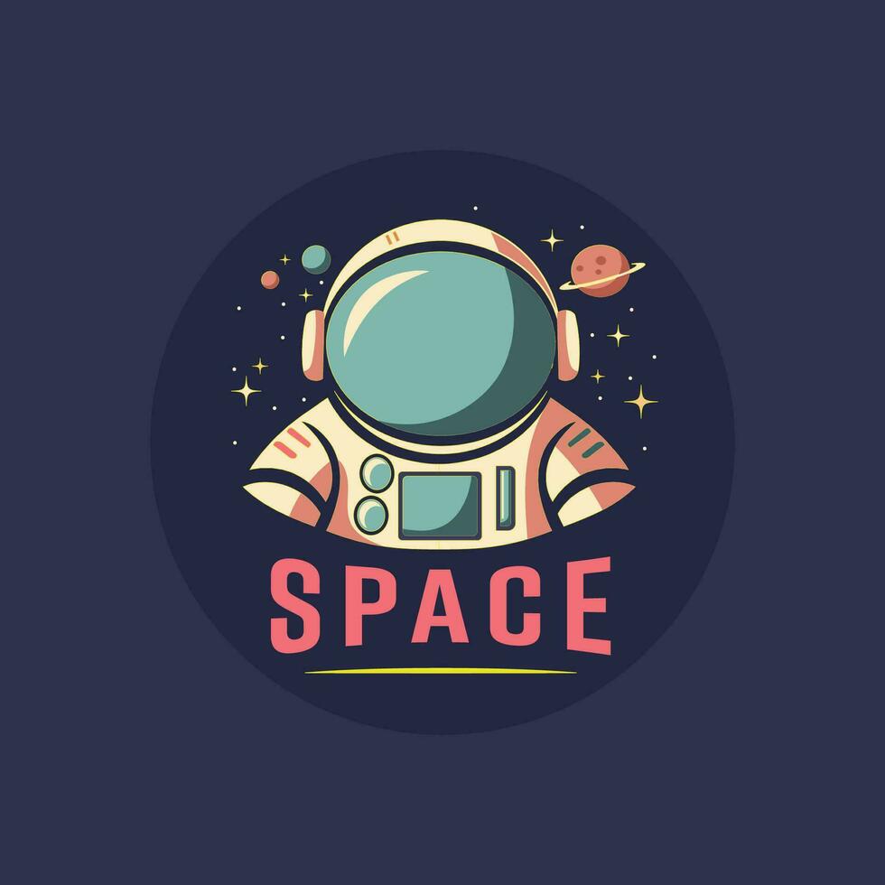 astronaut emblem logotyp i yttre Plats isolerat mörk bakgrund vektor