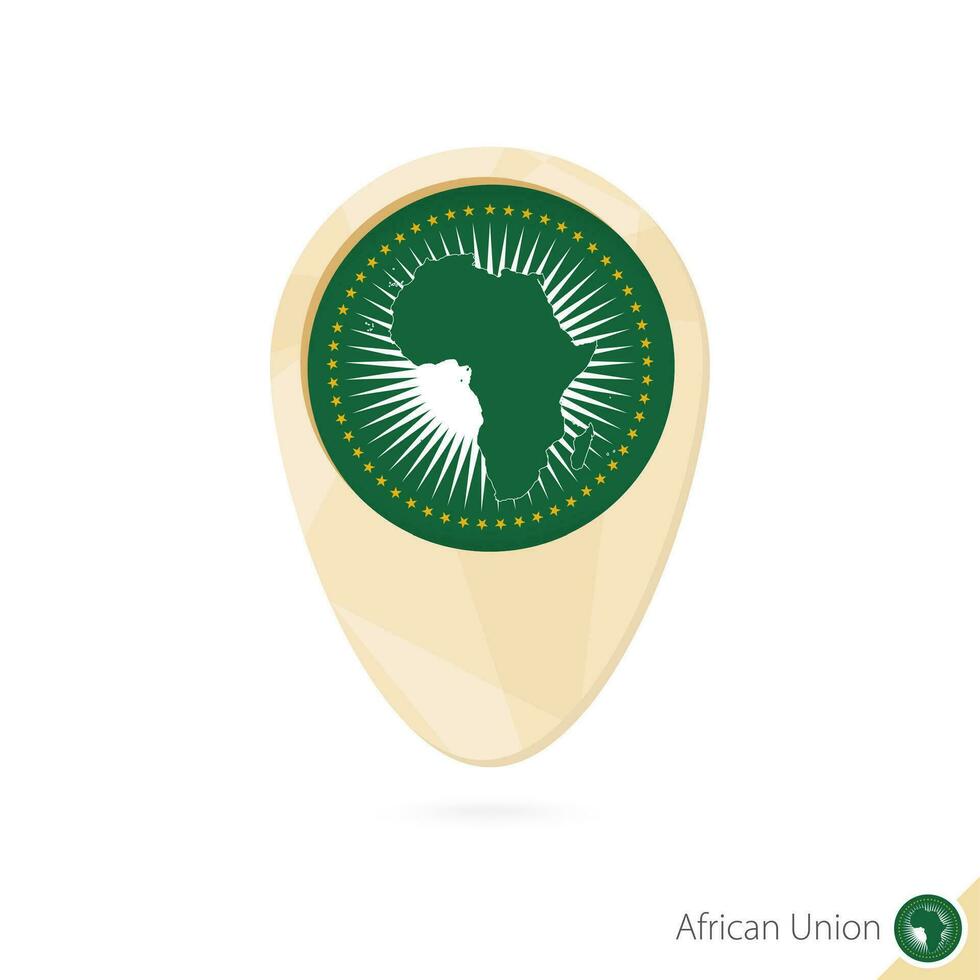 Karte Zeiger mit Flagge von afrikanisch Union. Orange abstrakt Karte Symbol. vektor