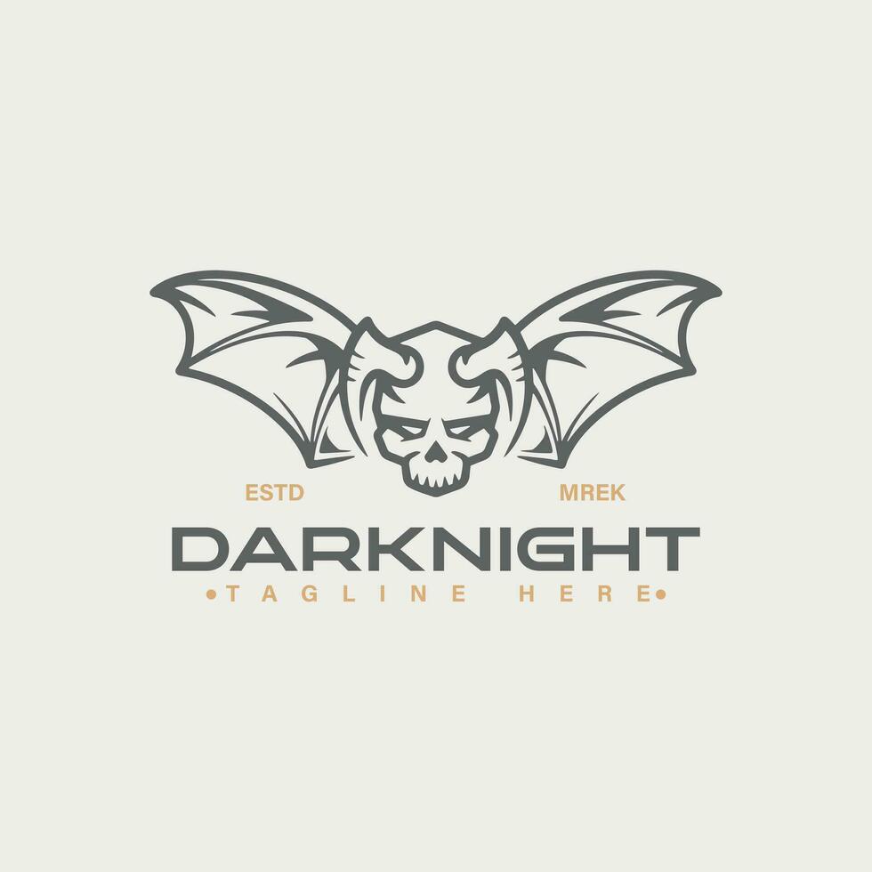 dunkel Nacht Schädel Logo Charakter, gehörnt Schädel Flügel Logo Vorlage. vektor