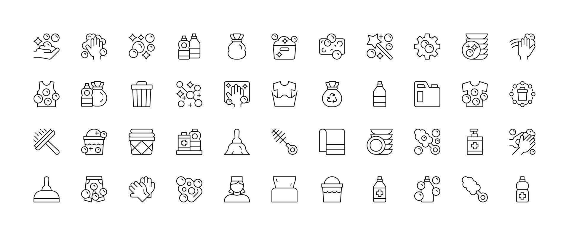 rengöring service ikon uppsättning, tjänster för rengöring och tvätt i olika rum. ikoner för de hemsida. vektor