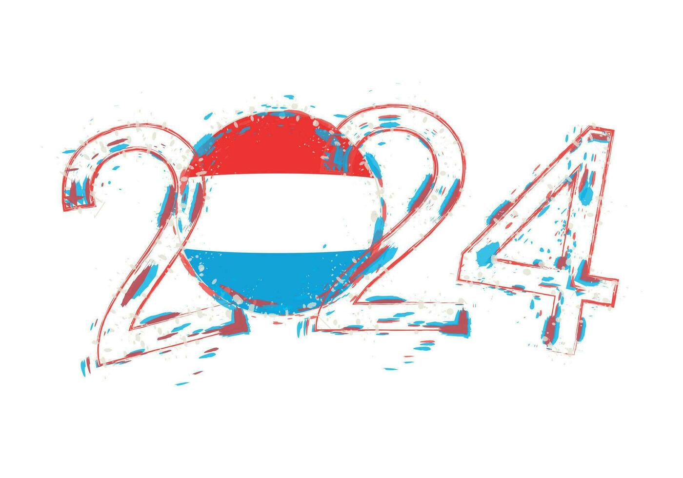 2024 Jahr im Grunge Stil mit Flagge von Luxemburg. vektor