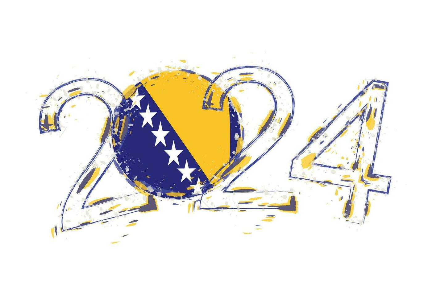 2024 Jahr im Grunge Stil mit Flagge von Bosnien und Herzegowina. vektor