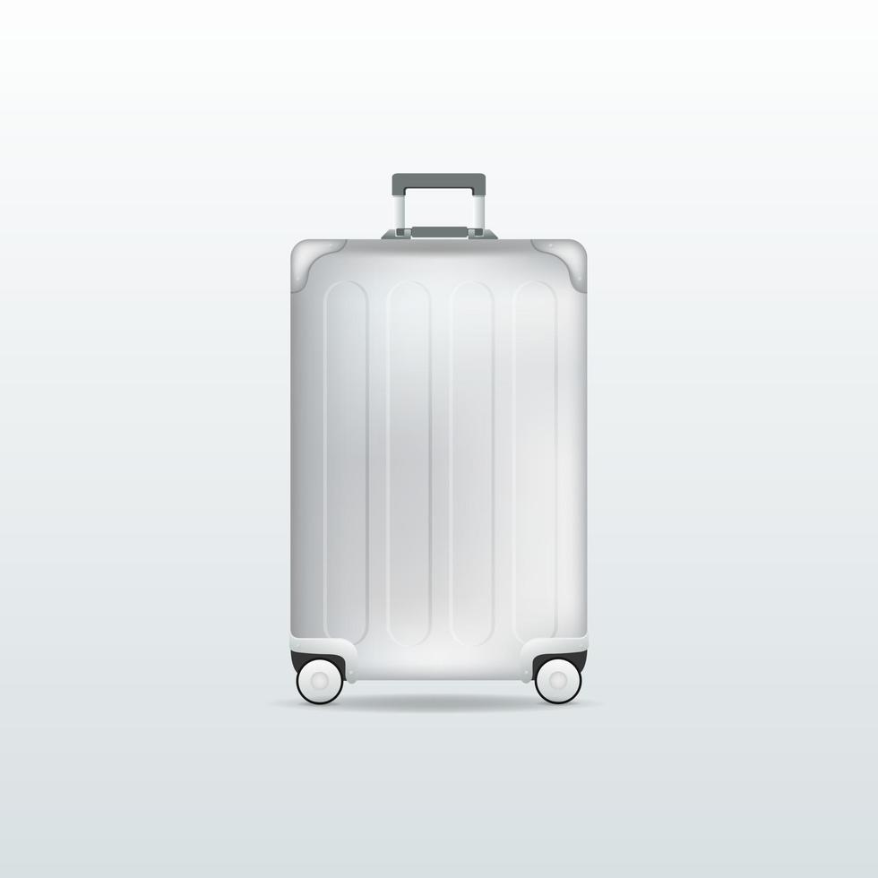 silverresa bagage på vit bakgrund. realistisk resväska. vektor