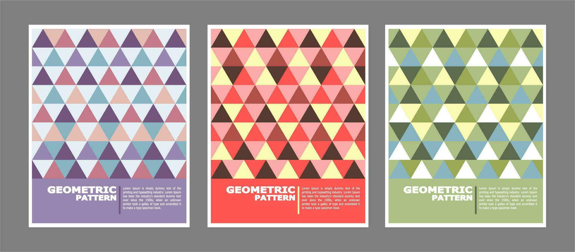 uppsättning av abstrakt geometrisk mönster bakgrund, triangel och sicksack rader. design vektor med pastell eller mjuk Färg. design för kort, omslag bok, affisch, tidskrift.