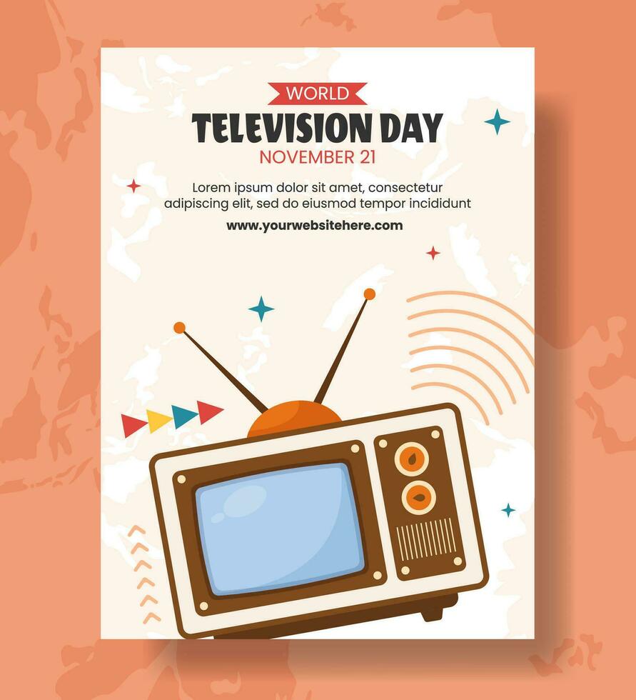 tv dag vertikal affisch platt tecknad serie hand dragen mallar bakgrund illustration vektor