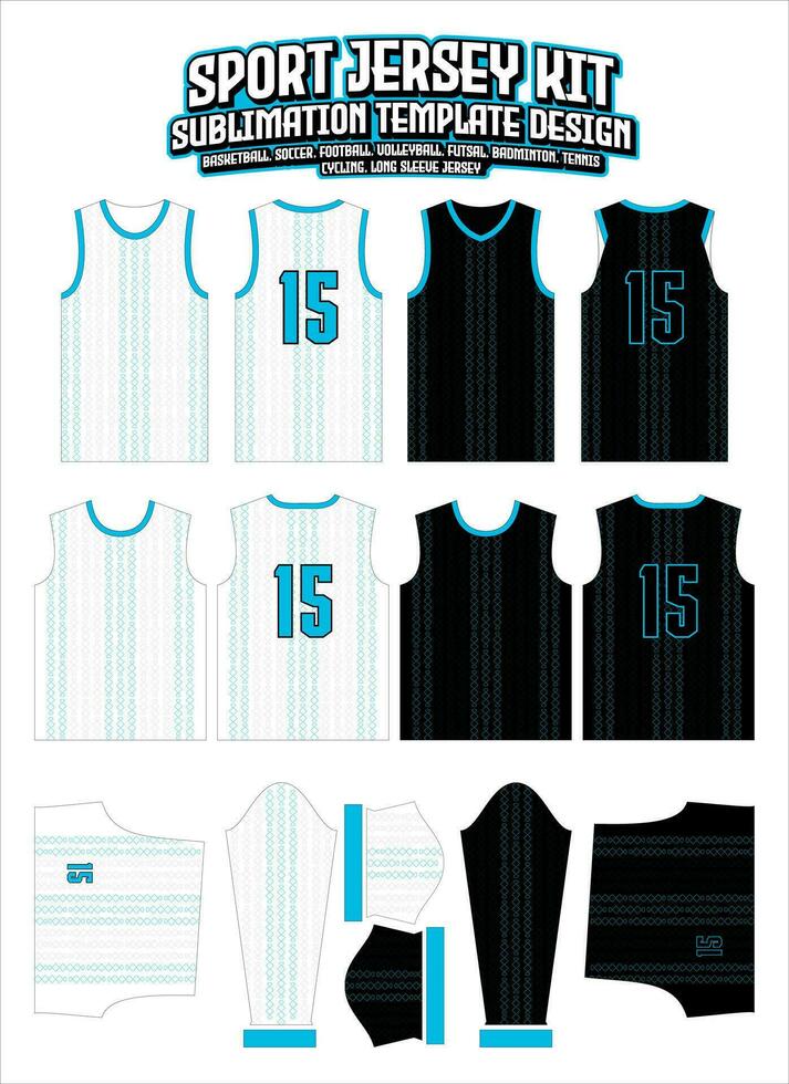 Blau Kurven Gliederung Jersey Design Sportbekleidung Layout Vorlage vektor