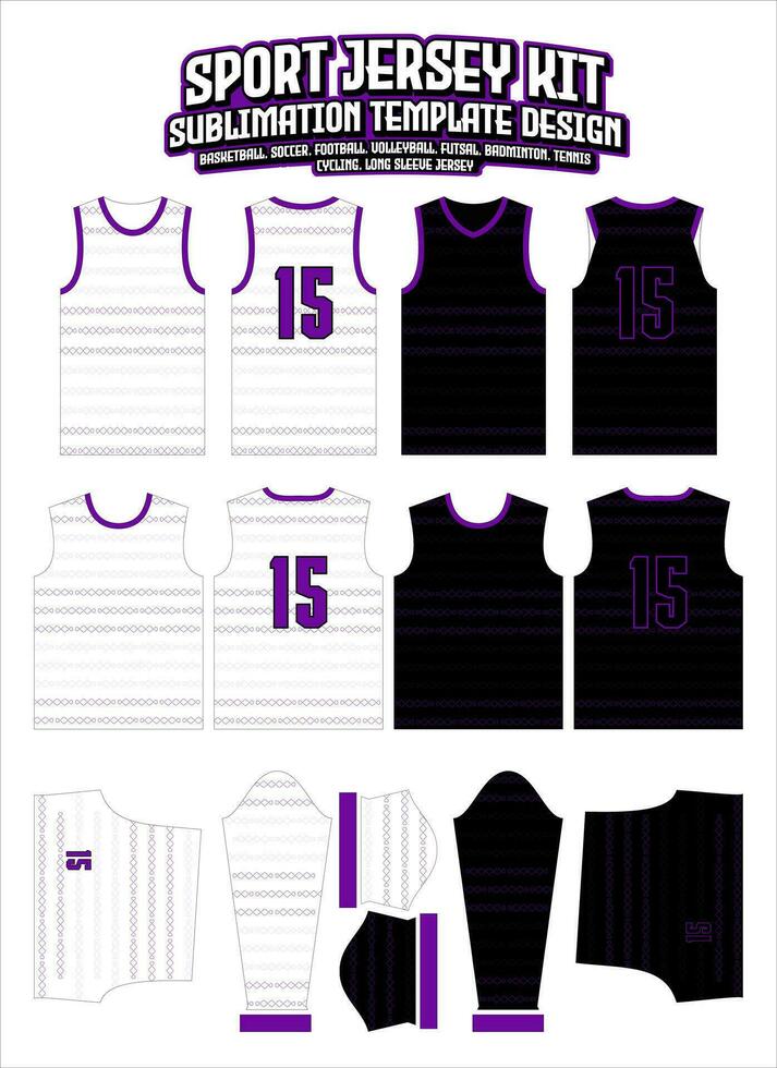 violett Kurven Gliederung Jersey Design Sportbekleidung Layout Vorlage vektor