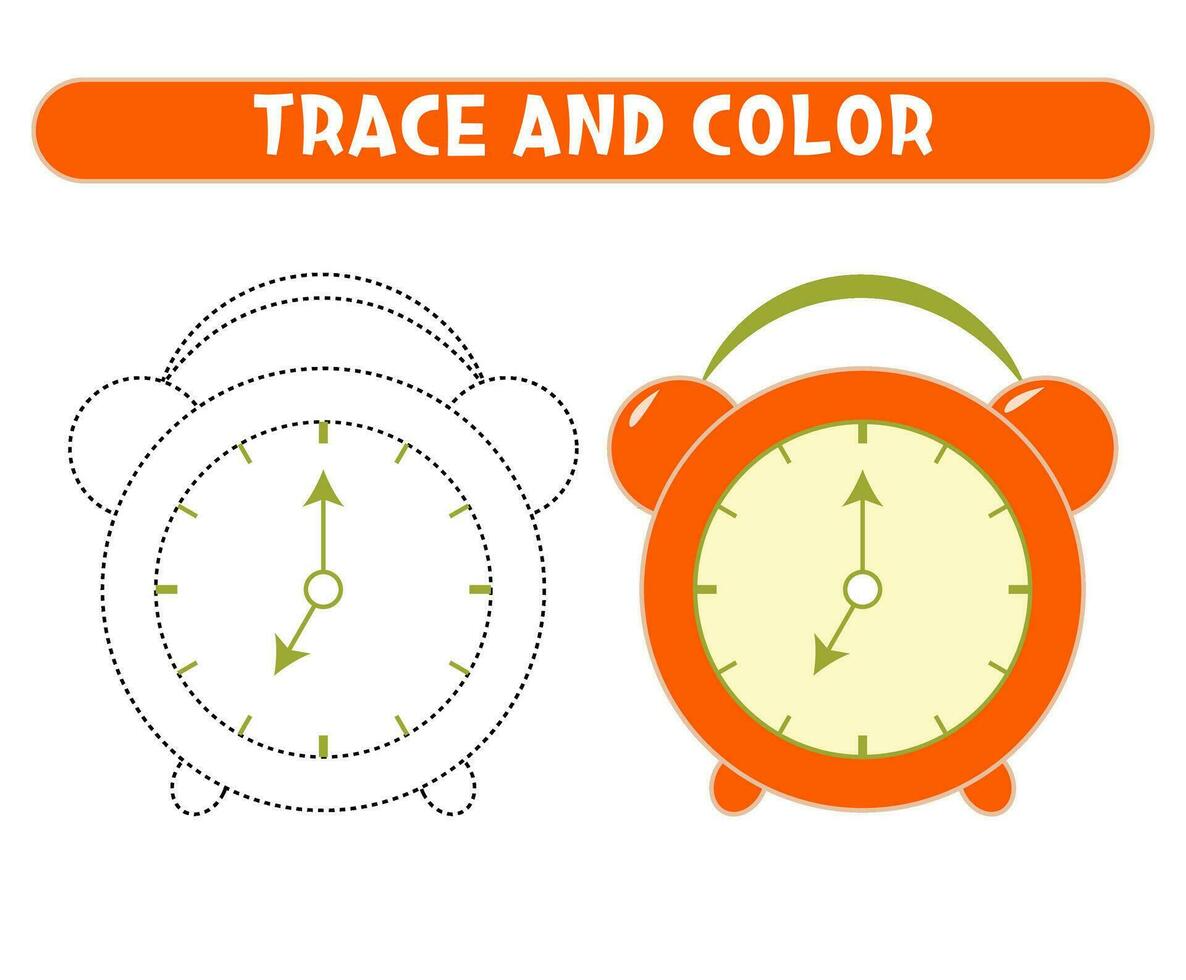 spår och Färg orange larm klocka. kalkylblad för barn vektor