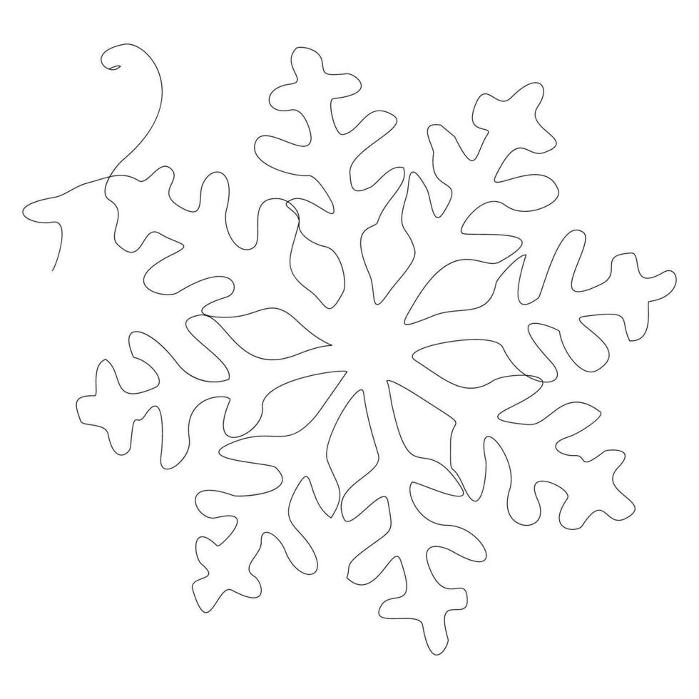 kontinuierlich einer Linie Zeichnung Schneeflocke. abstrakt Kristall Schnee durch einer Linie. einfach modern Symbol zum Winter Feiertage, fröhlich Weihnachten und glücklich Neu Jahr Dekoration. modisch Trend Vektor