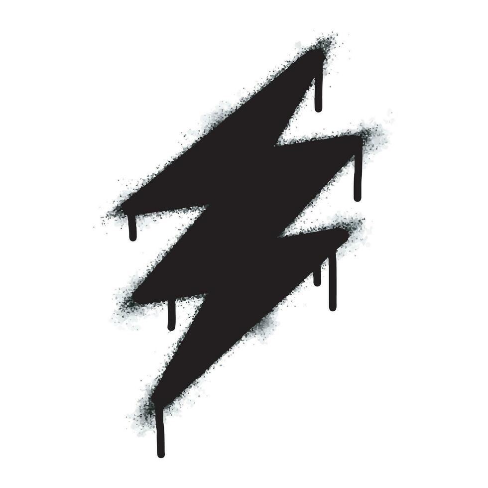 spray målad graffiti elektrisk blixt- bult symbol sprutas isolerat med en vit bakgrund. graffiti elektrisk blixt- bult ikon med över spray i svart över vit. vektor illustration.