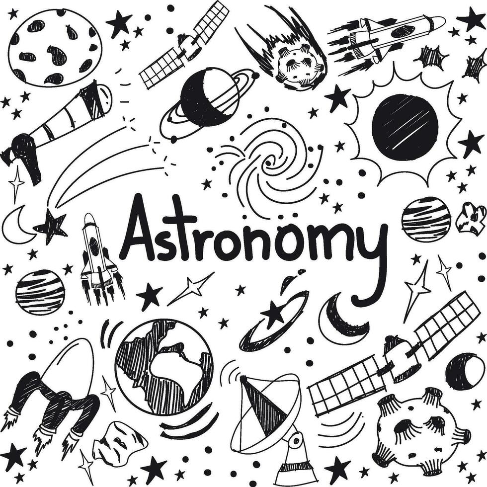 astronomi vetenskap teori och teckning klotter vektor bild