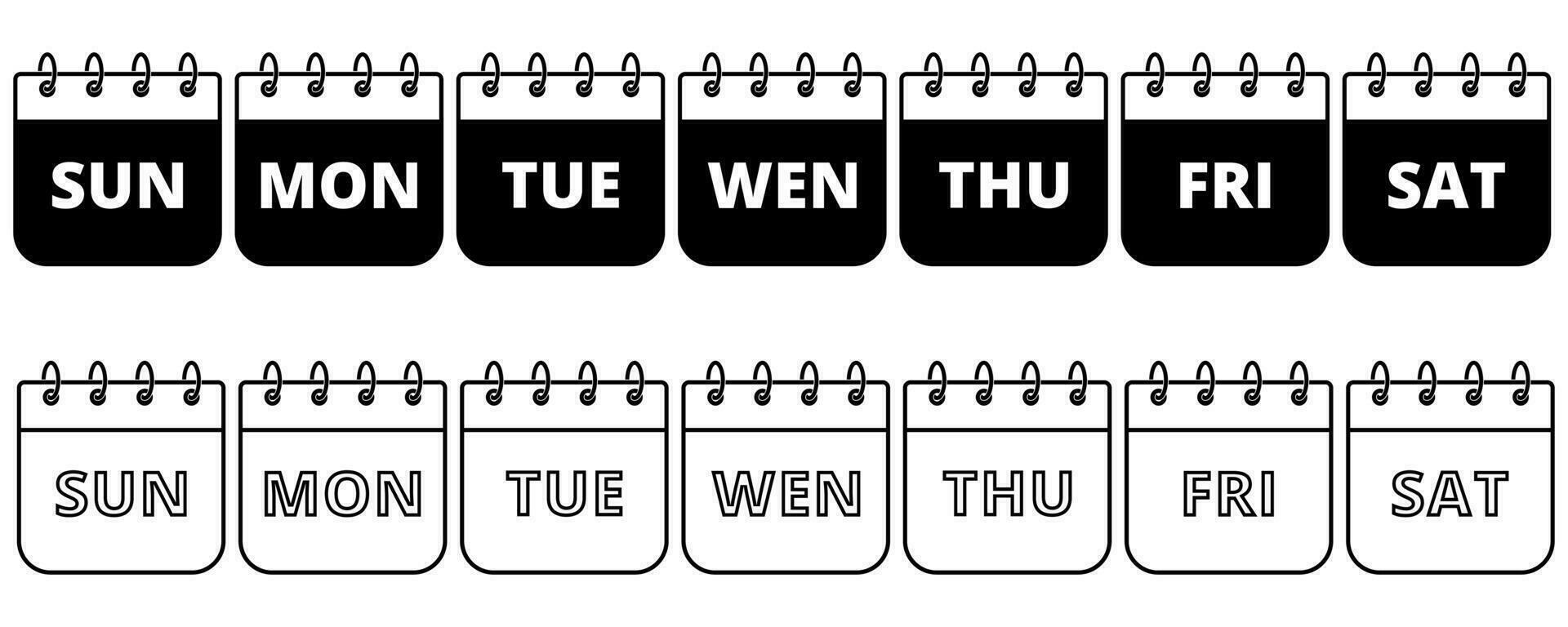 varje vecka kalender webb knappar.svart vit kalender webb ikon vektor