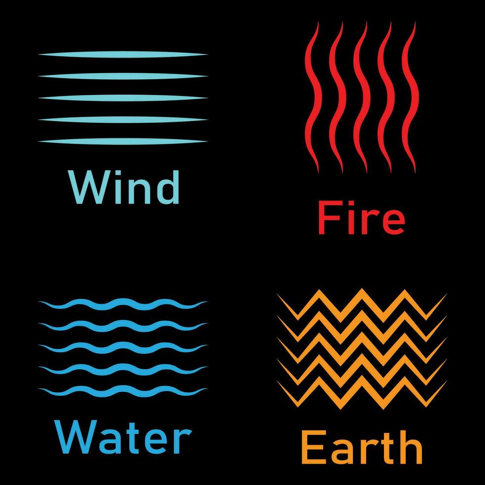 vier Elemente Wind, Feuer, Wasser, Erde Symbol Vektor. vektor