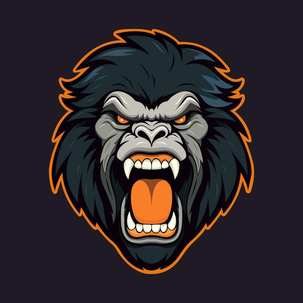 en maskot logotyp av ett arg schimpans som visar tänder, enkel, vektor stil.