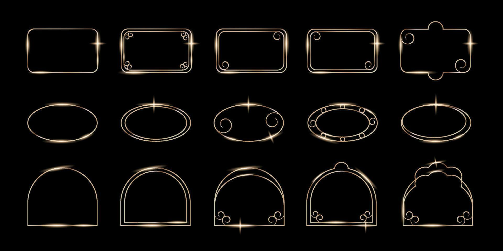 uppsättning av elegant gyllene lyx bild ramar, gränser, arkitektonisk fönster, dekorativ bågar. vektor