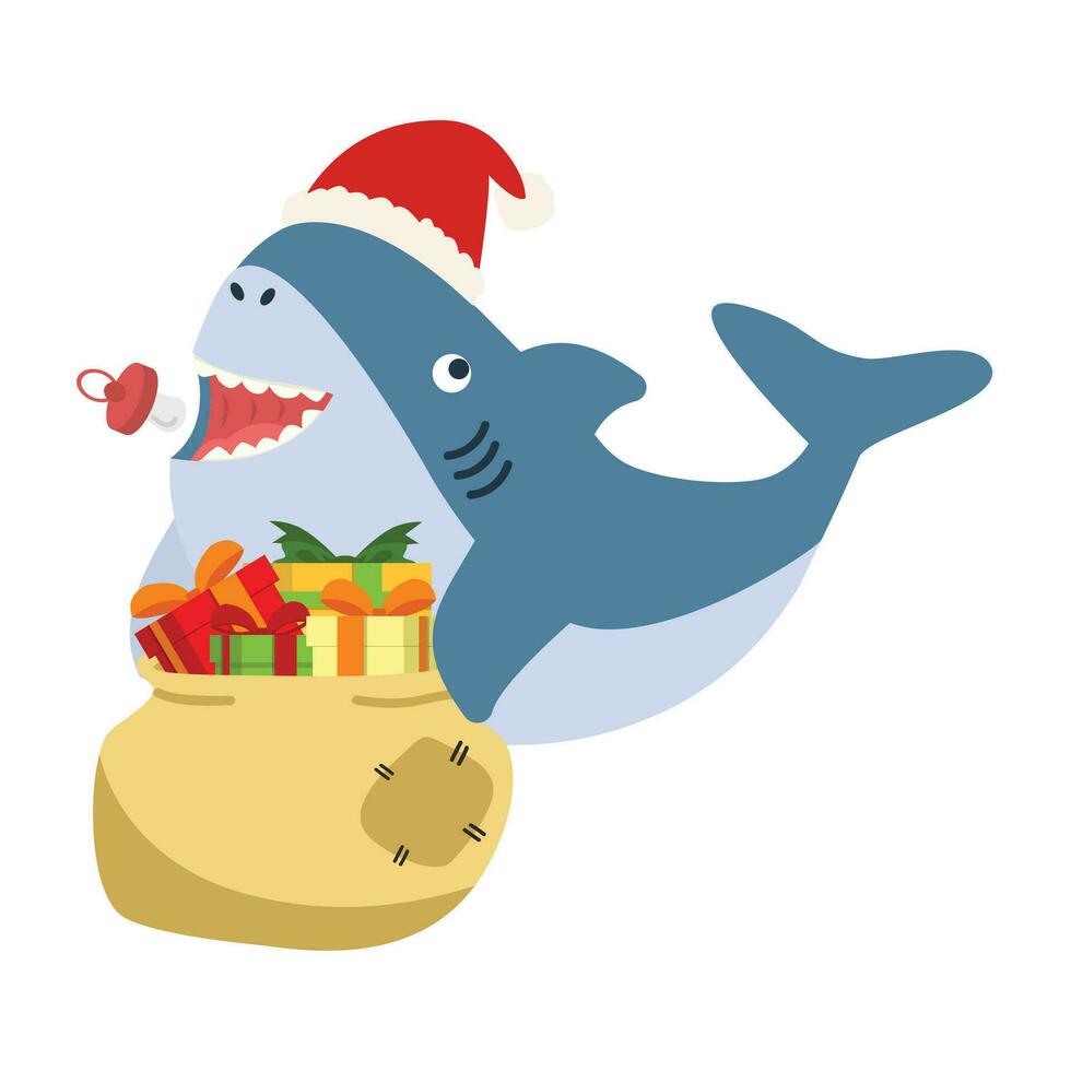 süß Santa Hai mit Geschenk vektor