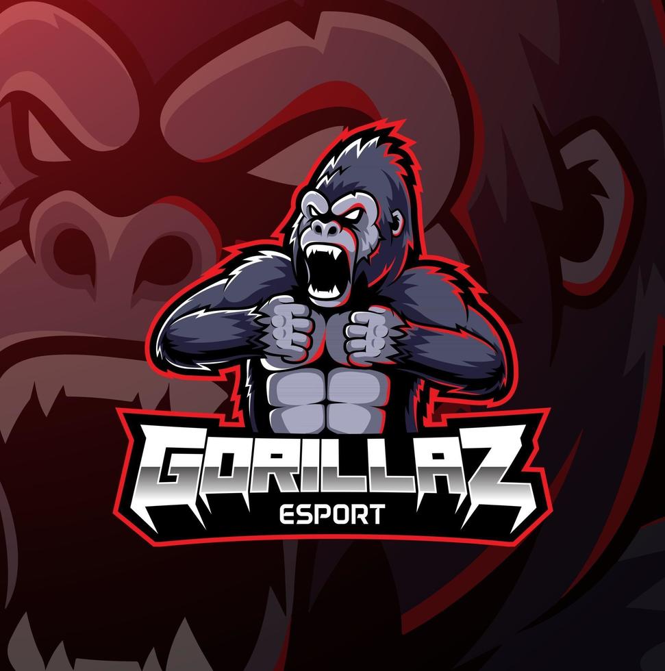 gorilla esport maskot logo desain vektor