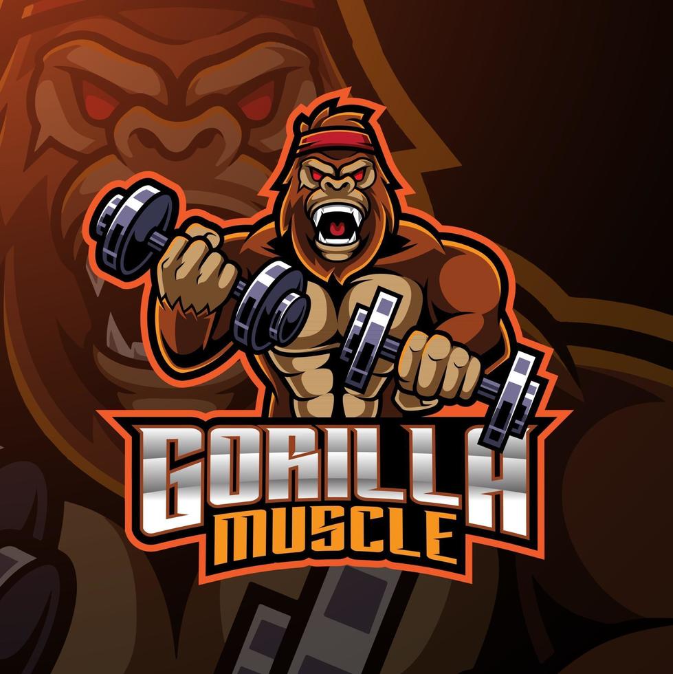 gorilla muscle esport maskot logo design vektor