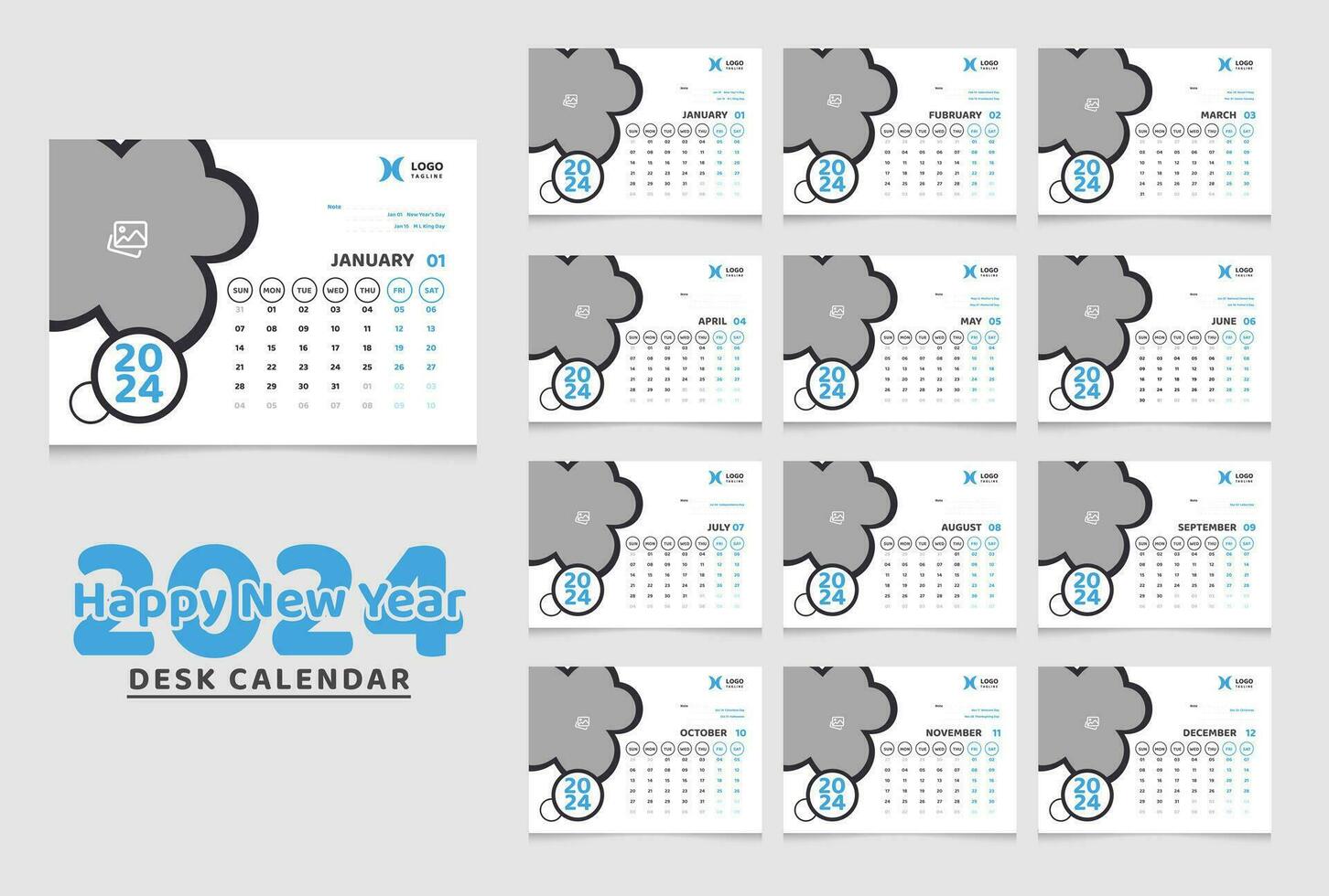 skrivbord kalender 2024 mall design, kalender 2024 vektor