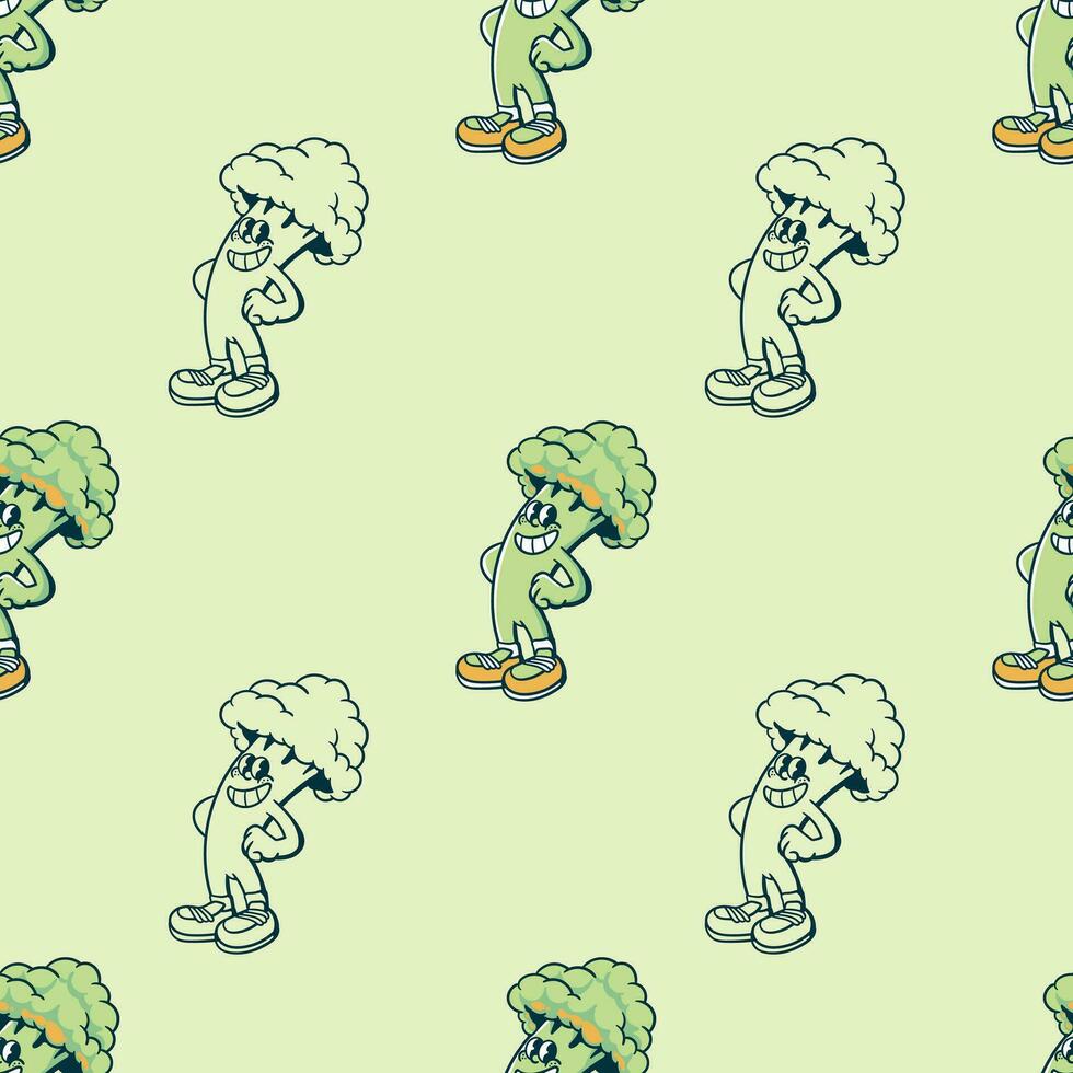 Jahrgang Karikatur Brokkoli nahtlos Muster vektor