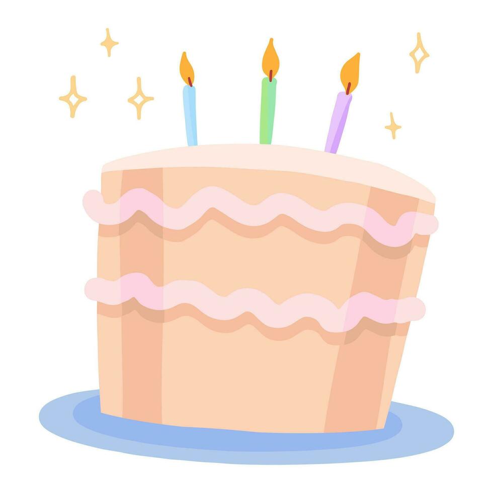 Geburtstag Kuchen mit Kerze Karikatur Vektor Illustration. Feier Party Ferien Attribut Clip Art isoliert auf Weiß Hintergrund.