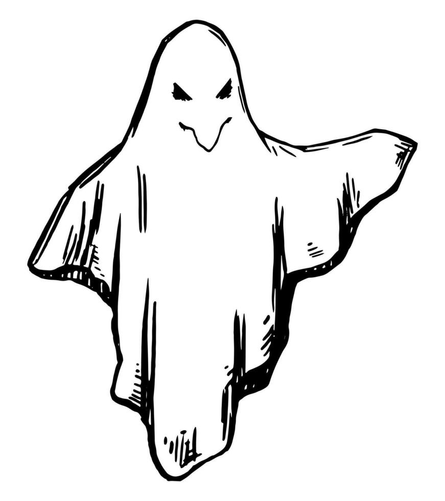 Geist gespenstisch Phantom Monster- Gekritzel. Halloween Hand gezeichnet Vektor Illustration im retro Stil. dunkel Thema Tinte skizzieren isoliert auf Weiß.