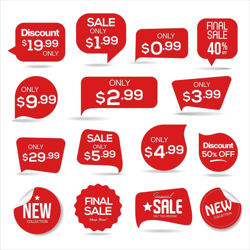 försäljning klistermärken och taggar röd samling vektor illustration