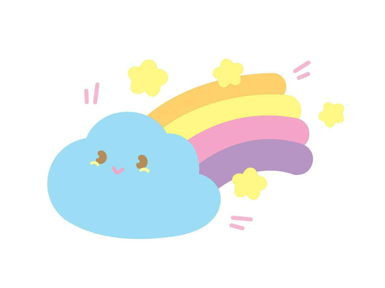 süß kawaii Wolke mit Regenbogen Schwanz und Sterne Karikatur Grafik Vektor Element