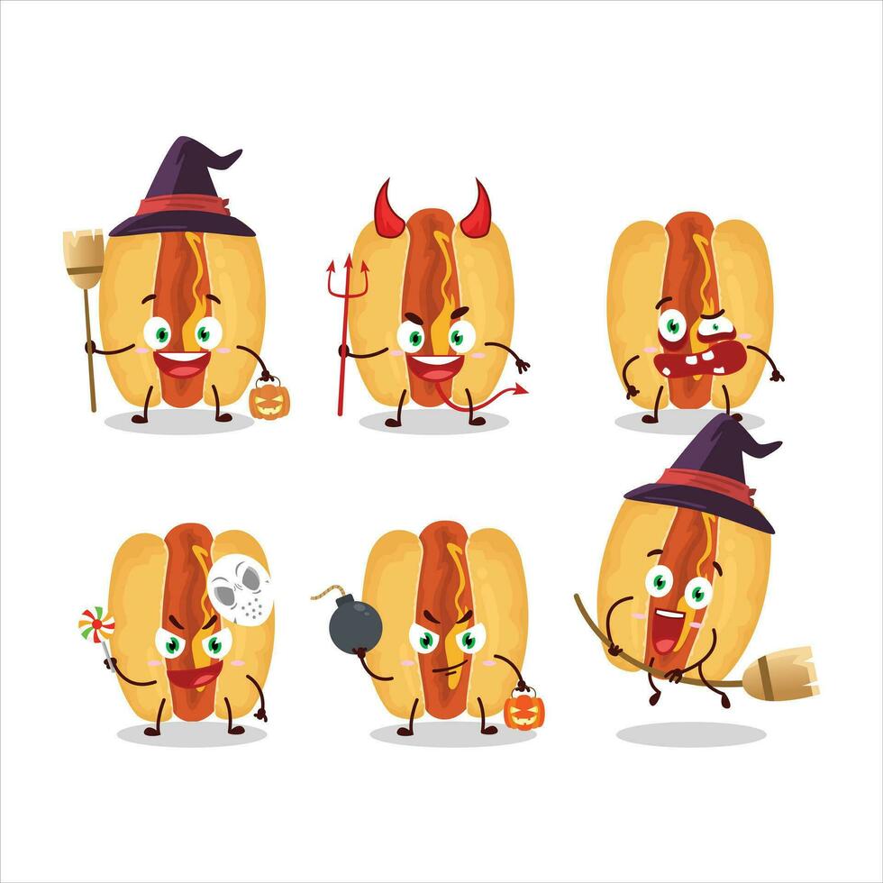 Halloween Ausdruck Emoticons mit Karikatur Charakter von heiß Hunde vektor