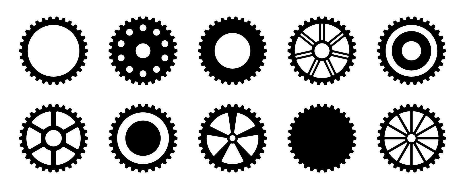 uppsättning av 10 kugghjul linje ikoner. platt maskin redskap ikon. hjul kugghjul vektor. enkel översikt isolerat element vektor samling.