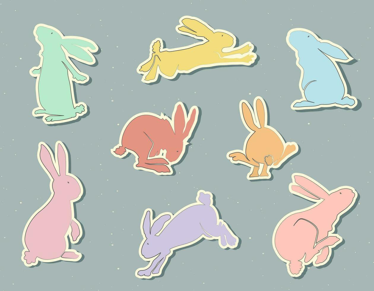 vektor uppsättning av kanin klistermärken. samling av color Lycklig kaniner. djur- klistermärken