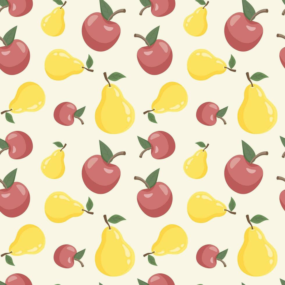 rot Äpfel, Gelb Birnen nahtlos Vektor Muster. wiederholen drucken. Vektor Obst Hintergrund