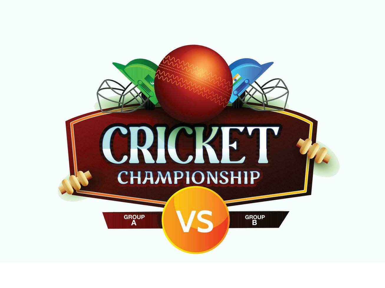 cricket mästerskap liga begrepp med 2 lag match affisch eller baner, cricket fladdermus, boll, stubbe, hjälm med vinnande kopp trofé. vektor