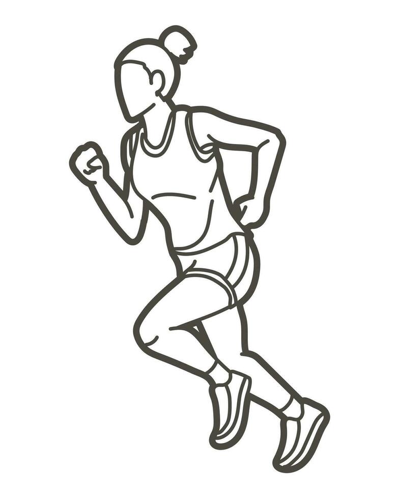 ein weiblich Laufen Marathon- Läufer Karikatur vektor