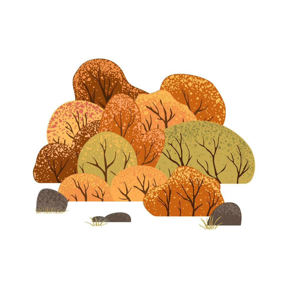 Szene mit Herbst Bäume und Gebüsch. Landschaft Landschaft. isoliert auf Weiß Hintergrund. Herbst Natur. Lager Vektor Illustration