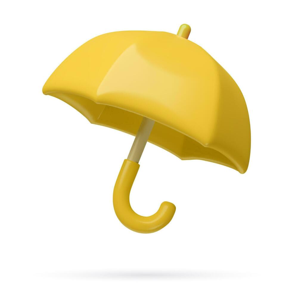 3d gul paraply med böjd hantera. leksak glansig plast vektor element isolerat på vit bakgrund. höst tre dimensionell ikon.