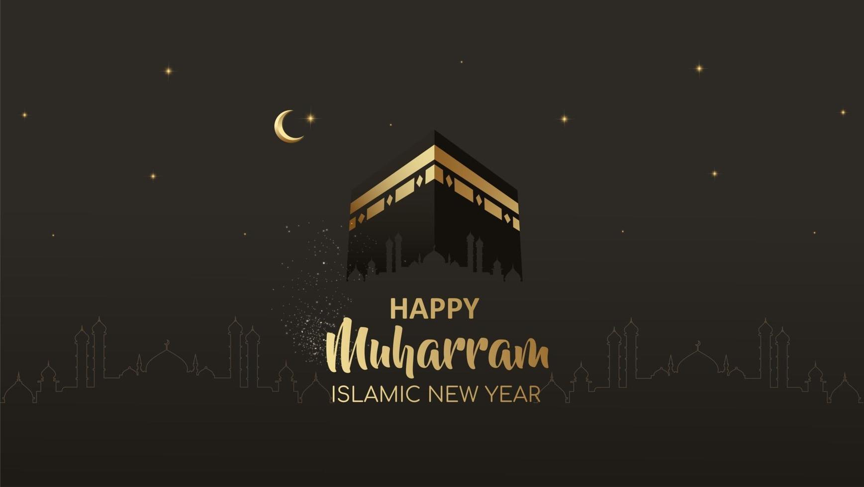 lycklig muharram islamisk nyårskortdesign med helig kaaba vektor