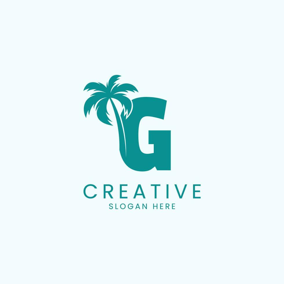 Strand Palme Baum mit Brief G Logo Design Vektor Bild