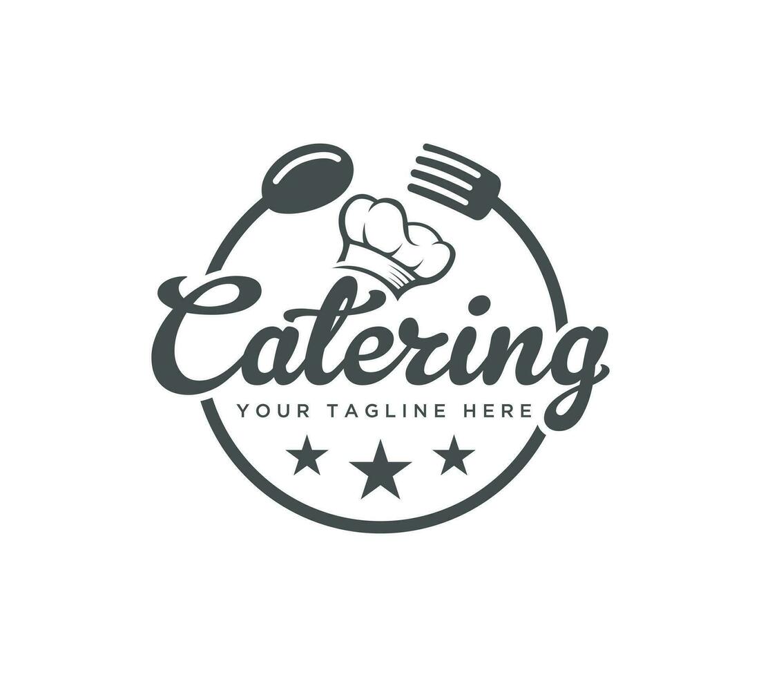 Gastronomie Restaurant Essen Logo Design auf Weiß Hintergrund, Vektor Illustration.