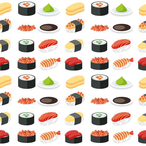 Sömlös mönster sushi set vektor