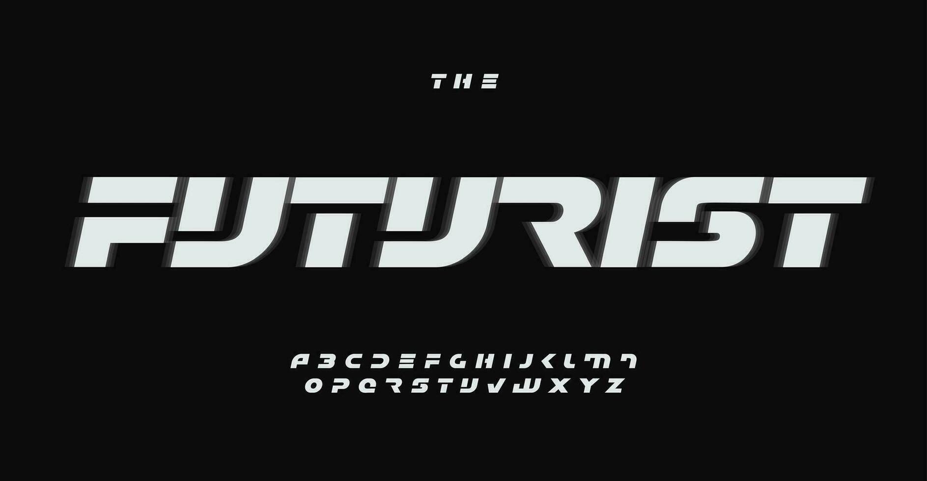 modern futuristisch Alphabet, Fett gedruckt schwer Briefe, cool dynamisch Schriftart zum edm Logo, Geschwindigkeit, Raum und technologisch Überschrift, Spiel Typografie Design. Vektor typografisch Design.