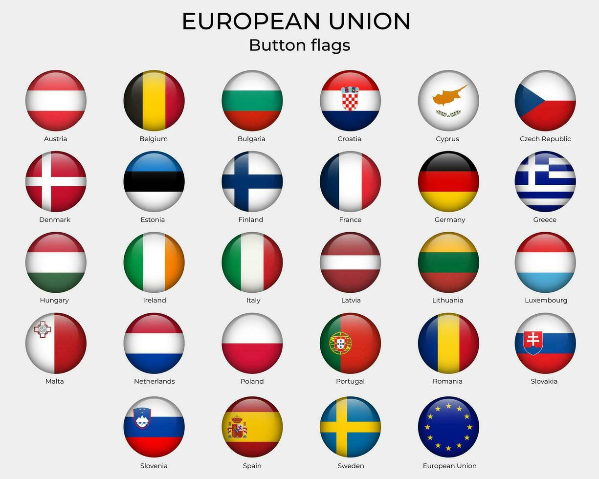 europeisk union runda flaggor. knapp eu flaggor. uppsättning av runda flaggor. europa flaggor, ikoner. vektor