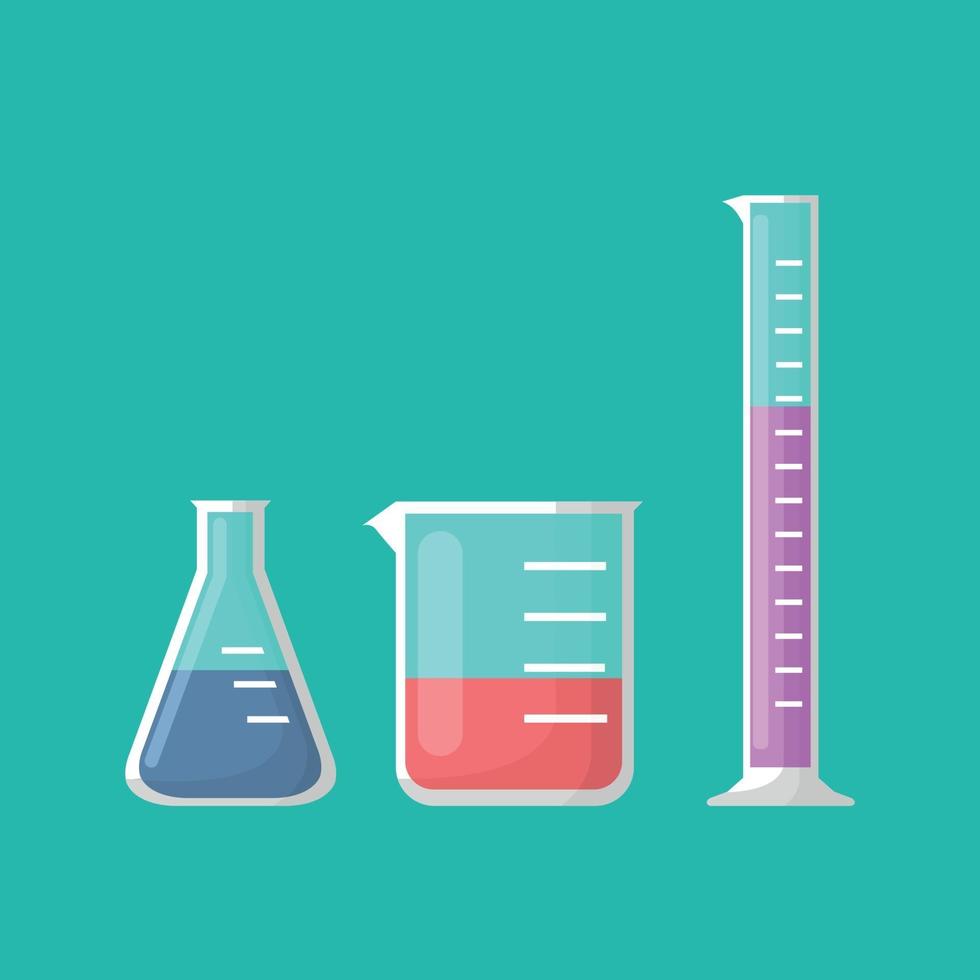 kemisk laboratorieutrustning, erlenmeyer-kolv, bägare och provrör vektor