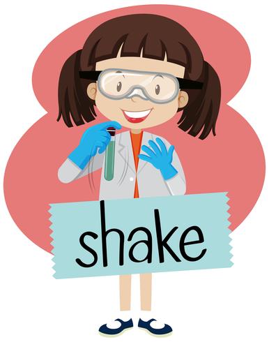 Flashcard für Wortshake mit Mädchen im Laborkostüm vektor