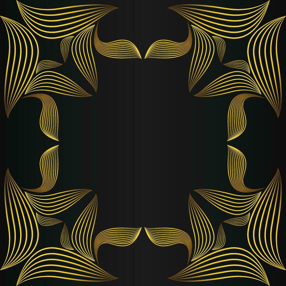 fyrkant ram med skön guld blommig dekoration på svart bakgrund vektor