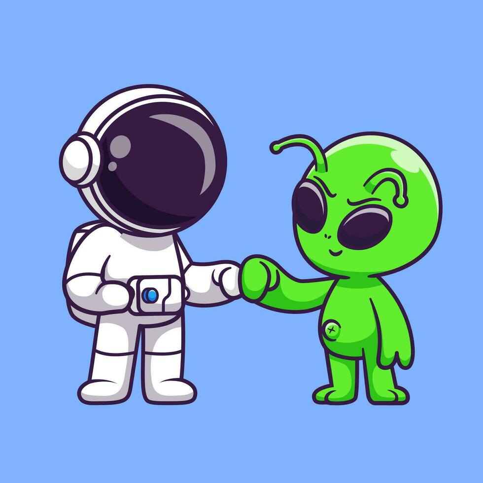 astronaut med söt utomjording näve stöta tecknad serie vektor ikon illustration. vetenskap teknologi ikon begrepp isolerat premie vektor. platt tecknad serie stil