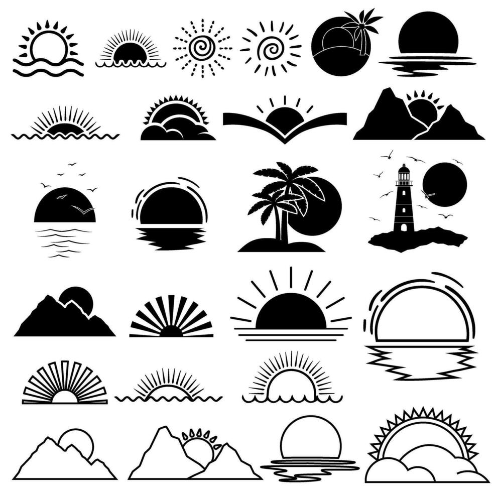 solnedgång ikon vektor uppsättning. soluppgång illustration tecken samling. Sol symbol eller logotyp.