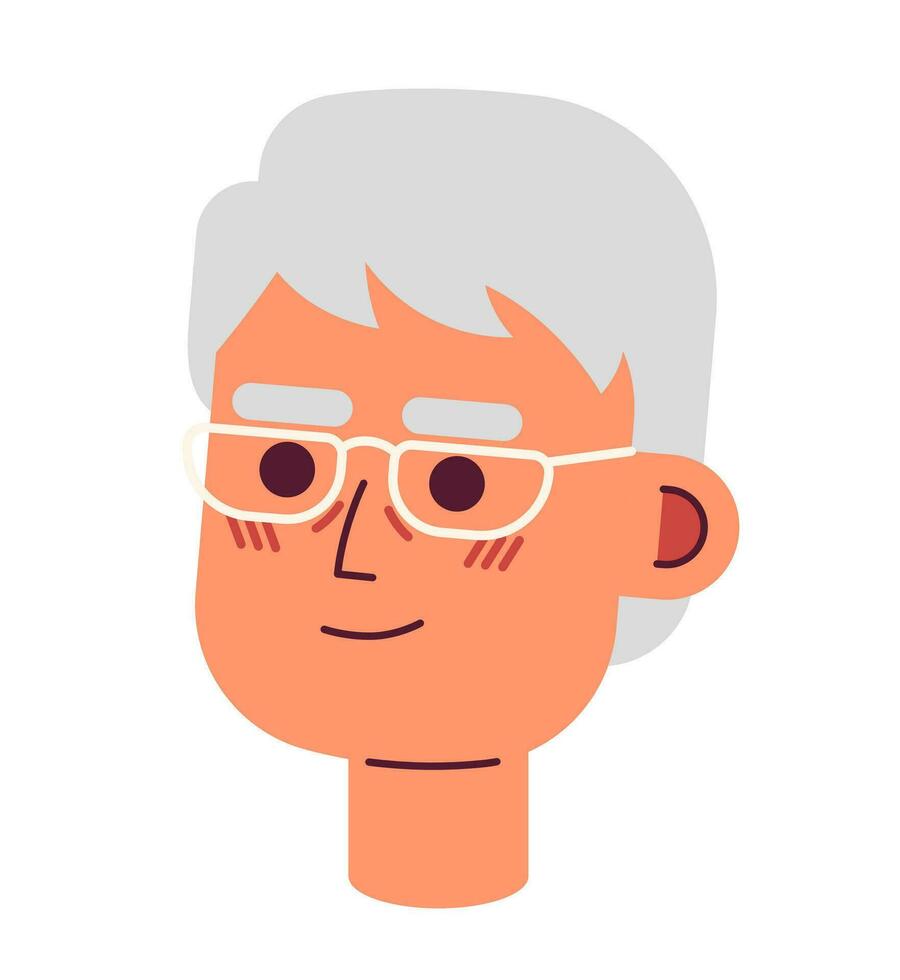 Brille asiatisch Alten Mann 2d Vektor Benutzerbild Illustration. Koreanisch Senior Mann Karikatur Charakter Gesicht. japanisch alt männlich Porträt. mittleren Alters Person eben Farbe Benutzer Profil Bild isoliert auf Weiß